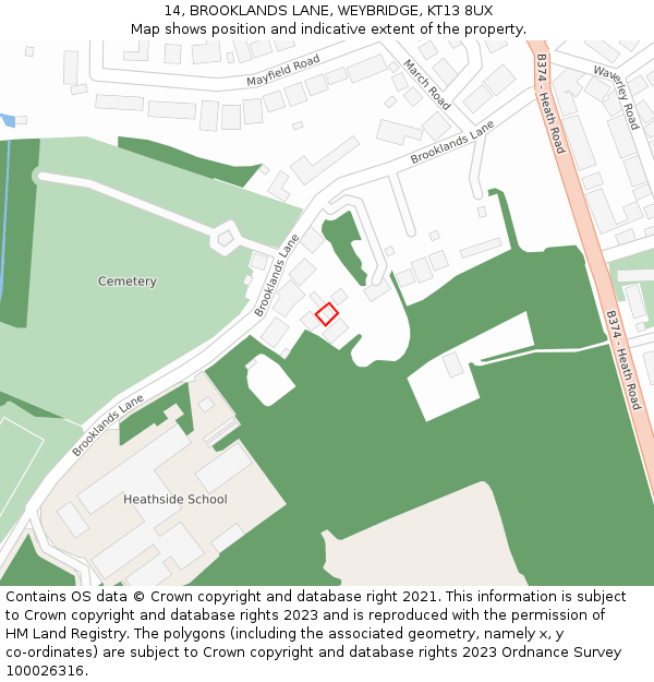 14, BROOKLANDS LANE, WEYBRIDGE, KT13 8UX: Location map and indicative extent of plot