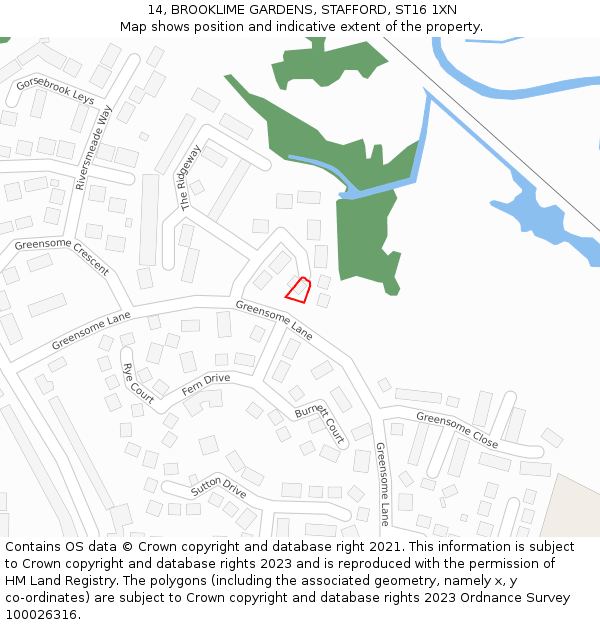 14, BROOKLIME GARDENS, STAFFORD, ST16 1XN: Location map and indicative extent of plot