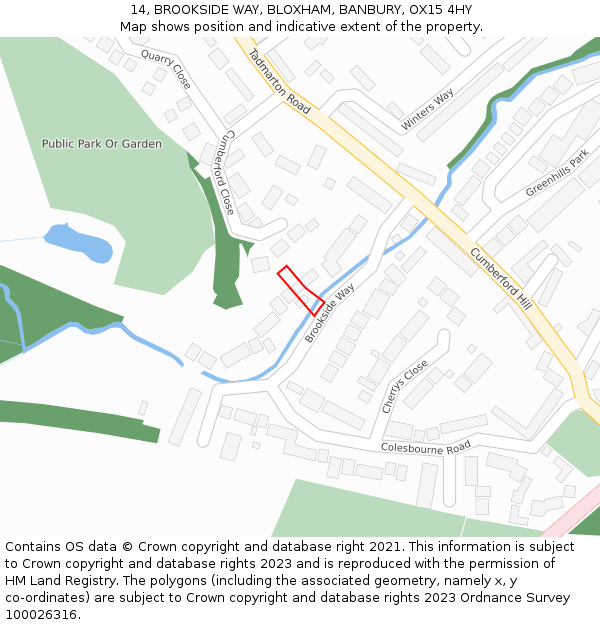 14, BROOKSIDE WAY, BLOXHAM, BANBURY, OX15 4HY: Location map and indicative extent of plot