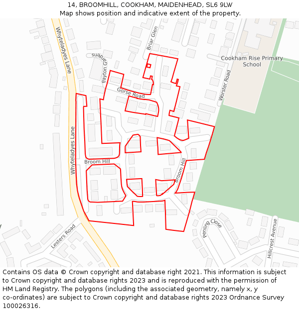 14, BROOMHILL, COOKHAM, MAIDENHEAD, SL6 9LW: Location map and indicative extent of plot