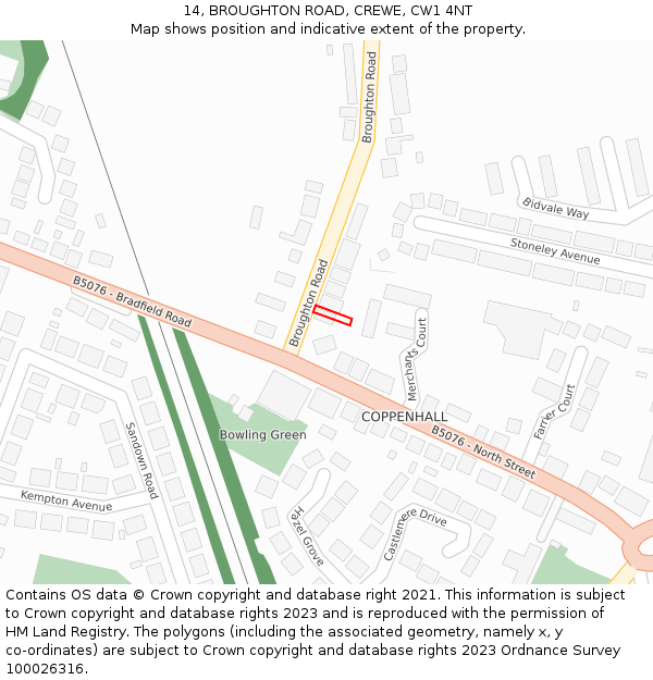 14, BROUGHTON ROAD, CREWE, CW1 4NT: Location map and indicative extent of plot