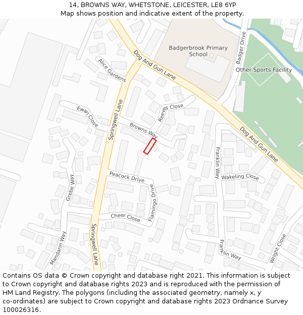 14, BROWNS WAY, WHETSTONE, LEICESTER, LE8 6YP: Location map and indicative extent of plot