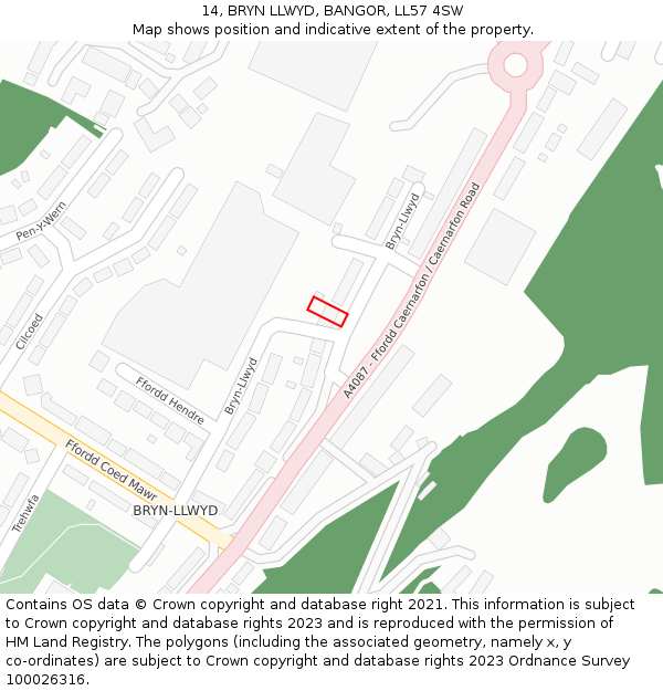 14, BRYN LLWYD, BANGOR, LL57 4SW: Location map and indicative extent of plot