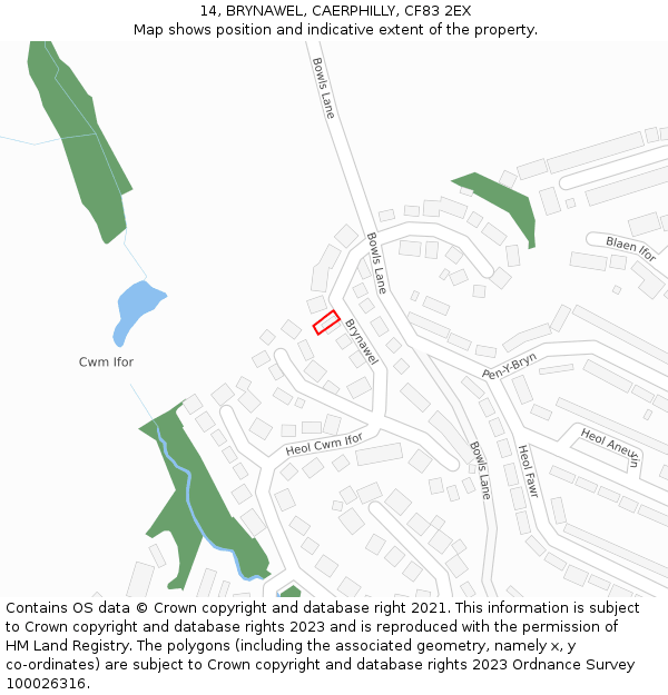 14, BRYNAWEL, CAERPHILLY, CF83 2EX: Location map and indicative extent of plot