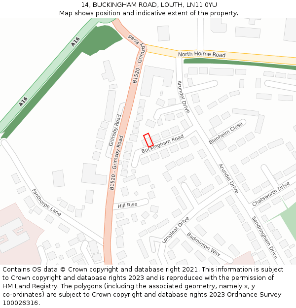 14, BUCKINGHAM ROAD, LOUTH, LN11 0YU: Location map and indicative extent of plot