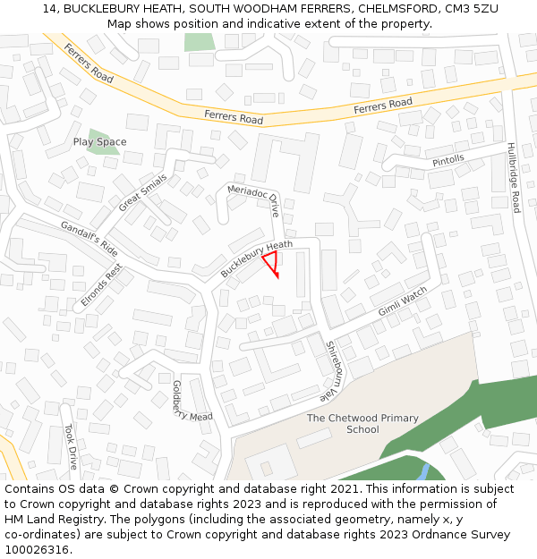 14, BUCKLEBURY HEATH, SOUTH WOODHAM FERRERS, CHELMSFORD, CM3 5ZU: Location map and indicative extent of plot