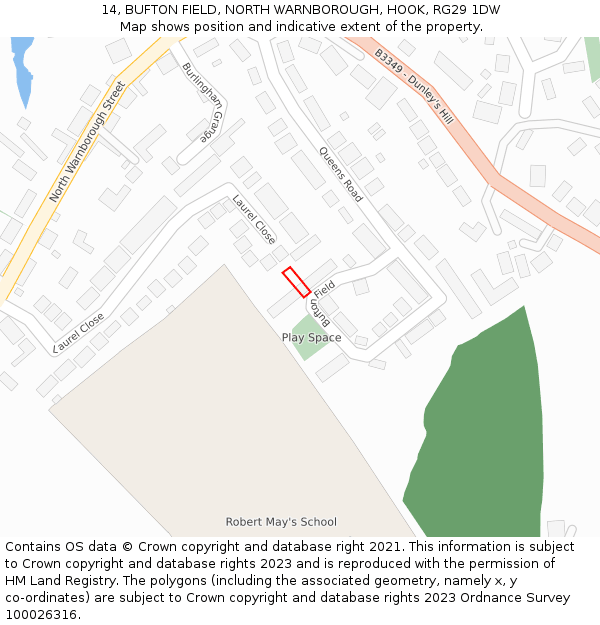 14, BUFTON FIELD, NORTH WARNBOROUGH, HOOK, RG29 1DW: Location map and indicative extent of plot