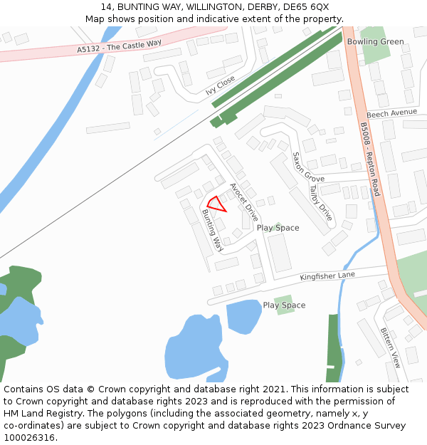 14, BUNTING WAY, WILLINGTON, DERBY, DE65 6QX: Location map and indicative extent of plot