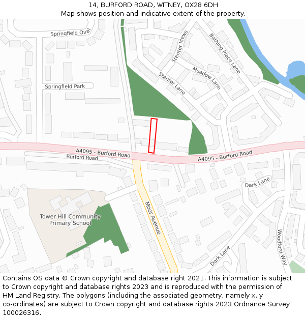 14, BURFORD ROAD, WITNEY, OX28 6DH: Location map and indicative extent of plot