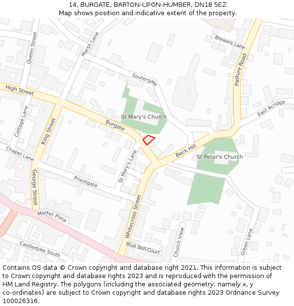 14, BURGATE, BARTON-UPON-HUMBER, DN18 5EZ: Location map and indicative extent of plot