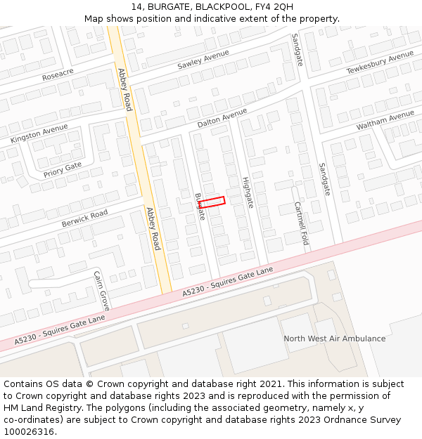 14, BURGATE, BLACKPOOL, FY4 2QH: Location map and indicative extent of plot