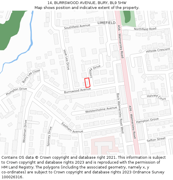 14, BURRSWOOD AVENUE, BURY, BL9 5HW: Location map and indicative extent of plot