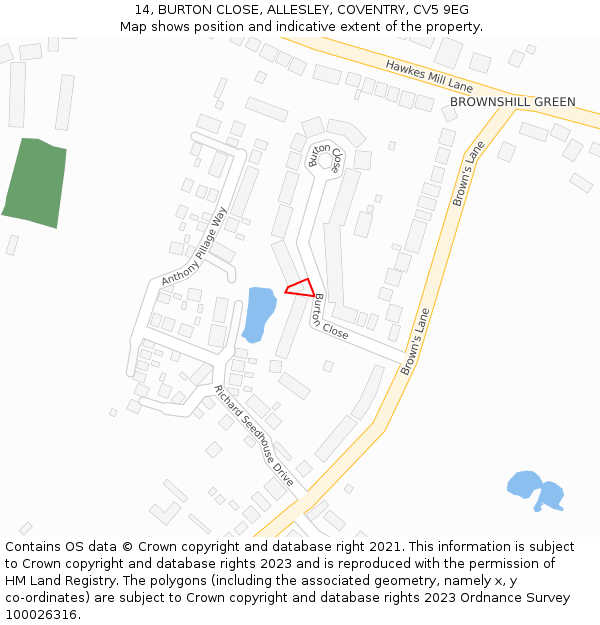 14, BURTON CLOSE, ALLESLEY, COVENTRY, CV5 9EG: Location map and indicative extent of plot