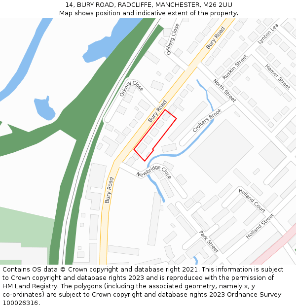 14, BURY ROAD, RADCLIFFE, MANCHESTER, M26 2UU: Location map and indicative extent of plot