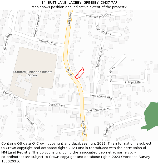 14, BUTT LANE, LACEBY, GRIMSBY, DN37 7AF: Location map and indicative extent of plot