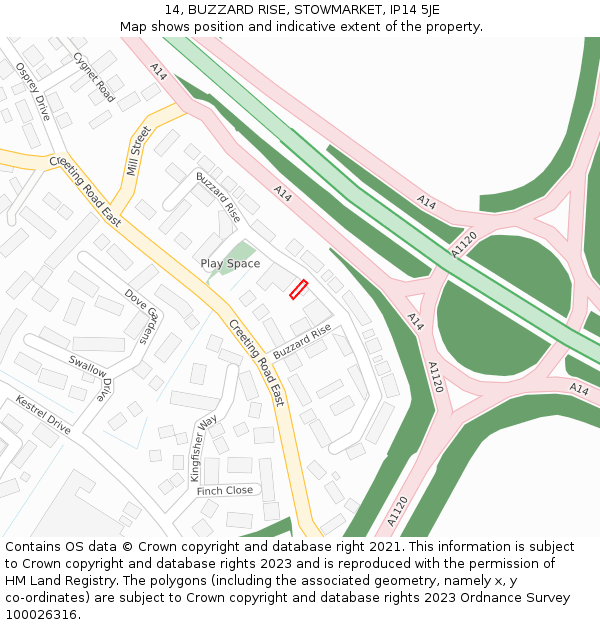 14, BUZZARD RISE, STOWMARKET, IP14 5JE: Location map and indicative extent of plot