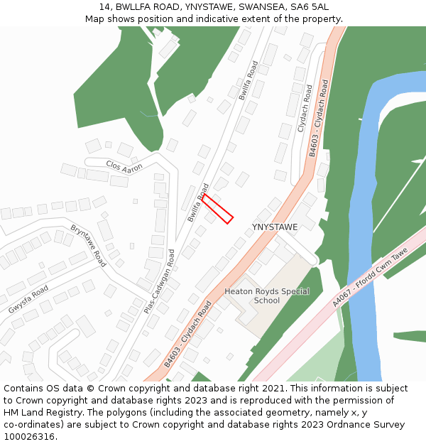 14, BWLLFA ROAD, YNYSTAWE, SWANSEA, SA6 5AL: Location map and indicative extent of plot