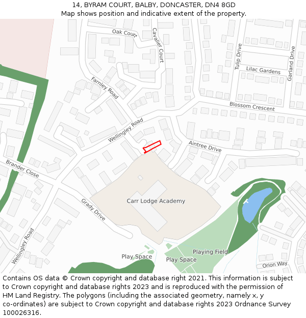 14, BYRAM COURT, BALBY, DONCASTER, DN4 8GD: Location map and indicative extent of plot