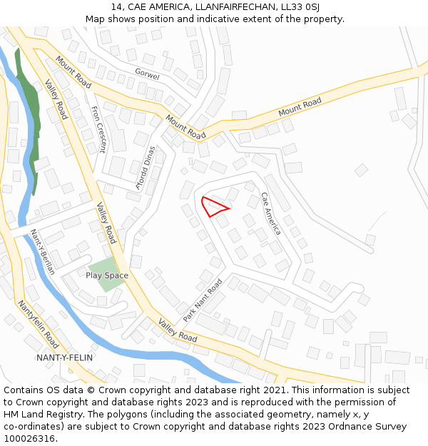 14, CAE AMERICA, LLANFAIRFECHAN, LL33 0SJ: Location map and indicative extent of plot