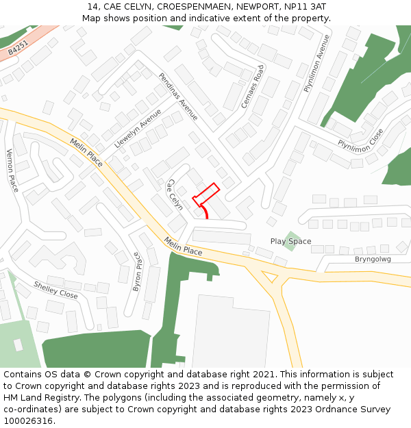 14, CAE CELYN, CROESPENMAEN, NEWPORT, NP11 3AT: Location map and indicative extent of plot