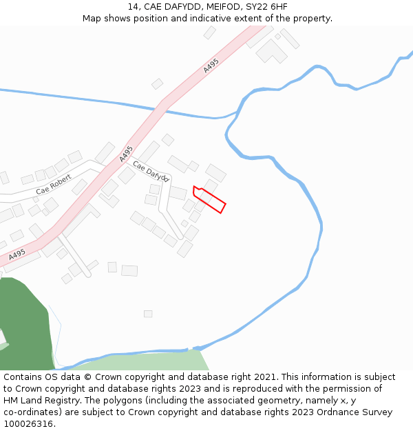 14, CAE DAFYDD, MEIFOD, SY22 6HF: Location map and indicative extent of plot