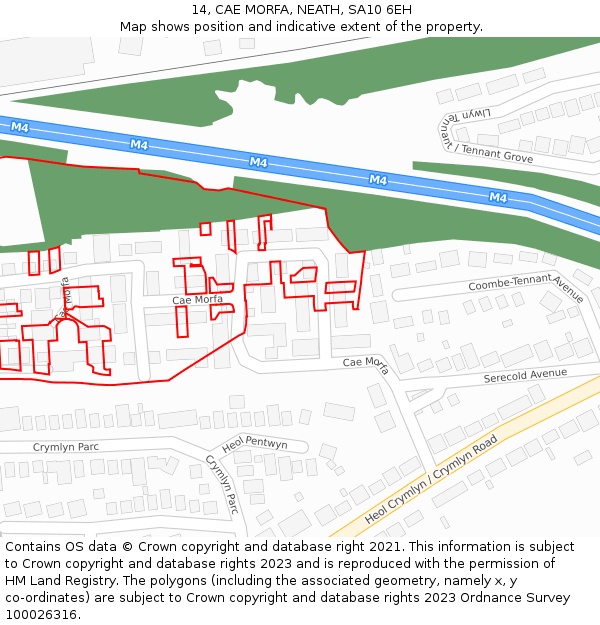 14, CAE MORFA, NEATH, SA10 6EH: Location map and indicative extent of plot