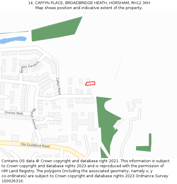 14, CAFFYN PLACE, BROADBRIDGE HEATH, HORSHAM, RH12 3XH: Location map and indicative extent of plot