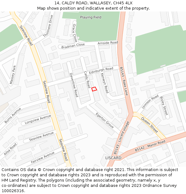 14, CALDY ROAD, WALLASEY, CH45 4LX: Location map and indicative extent of plot