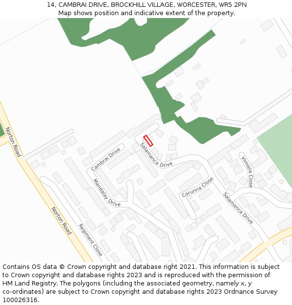 14, CAMBRAI DRIVE, BROCKHILL VILLAGE, WORCESTER, WR5 2PN: Location map and indicative extent of plot