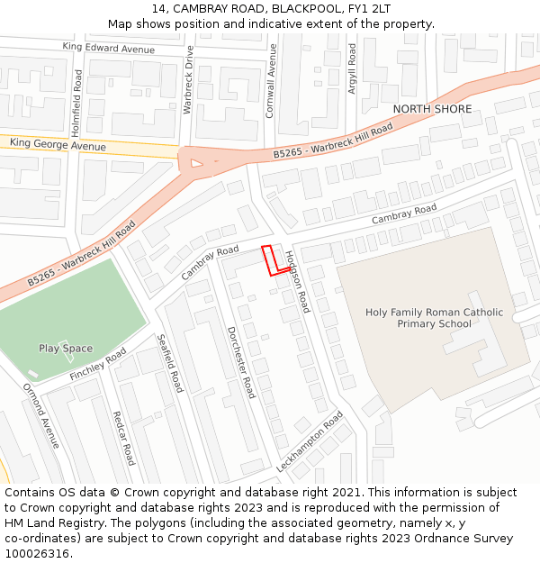 14, CAMBRAY ROAD, BLACKPOOL, FY1 2LT: Location map and indicative extent of plot