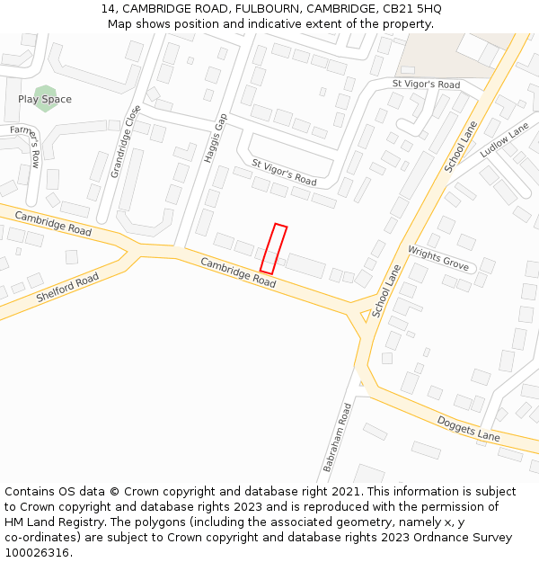 14, CAMBRIDGE ROAD, FULBOURN, CAMBRIDGE, CB21 5HQ: Location map and indicative extent of plot