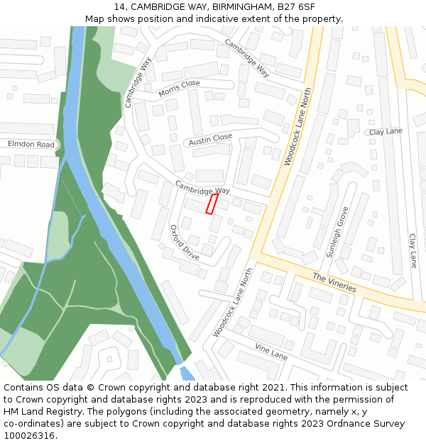 14, CAMBRIDGE WAY, BIRMINGHAM, B27 6SF: Location map and indicative extent of plot