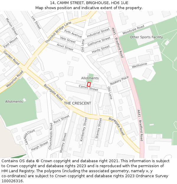 14, CAMM STREET, BRIGHOUSE, HD6 1UE: Location map and indicative extent of plot