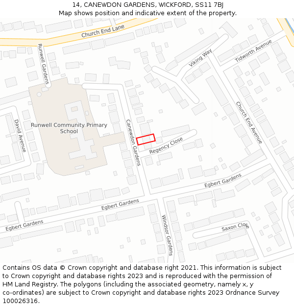 14, CANEWDON GARDENS, WICKFORD, SS11 7BJ: Location map and indicative extent of plot