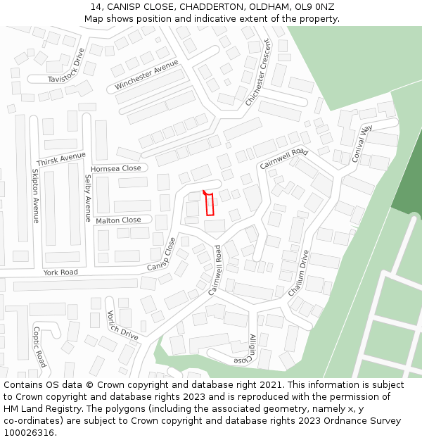 14, CANISP CLOSE, CHADDERTON, OLDHAM, OL9 0NZ: Location map and indicative extent of plot