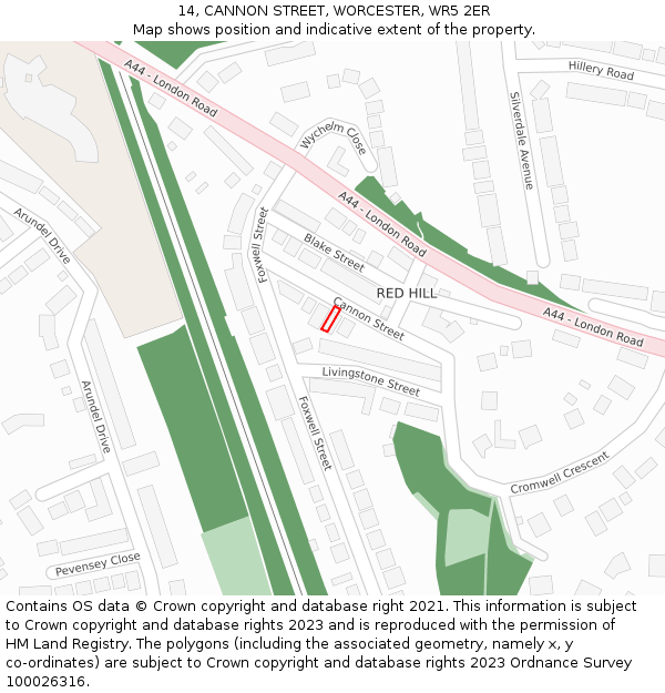 14, CANNON STREET, WORCESTER, WR5 2ER: Location map and indicative extent of plot