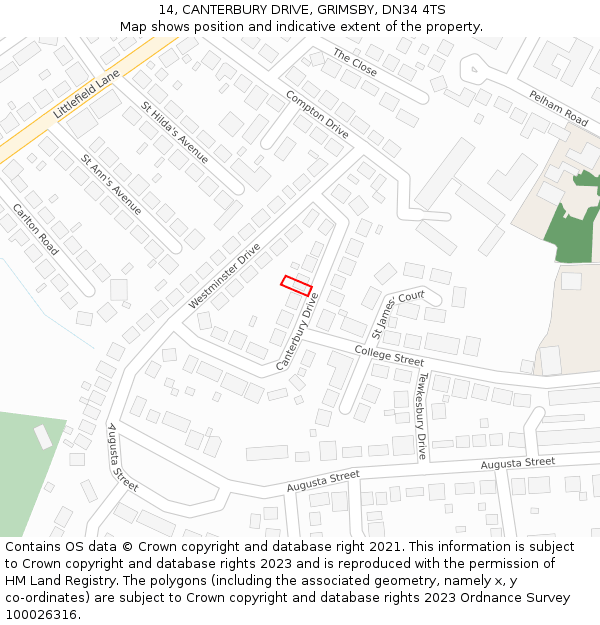 14, CANTERBURY DRIVE, GRIMSBY, DN34 4TS: Location map and indicative extent of plot