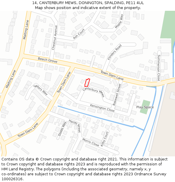 14, CANTERBURY MEWS, DONINGTON, SPALDING, PE11 4UL: Location map and indicative extent of plot