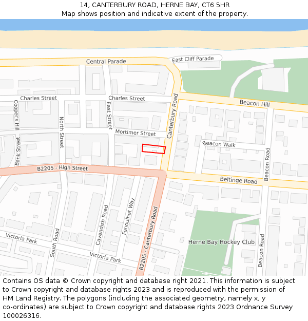 14, CANTERBURY ROAD, HERNE BAY, CT6 5HR: Location map and indicative extent of plot