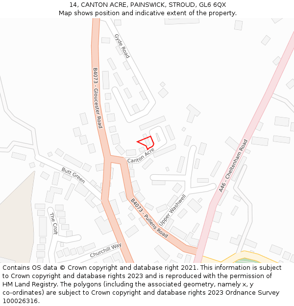 14, CANTON ACRE, PAINSWICK, STROUD, GL6 6QX: Location map and indicative extent of plot