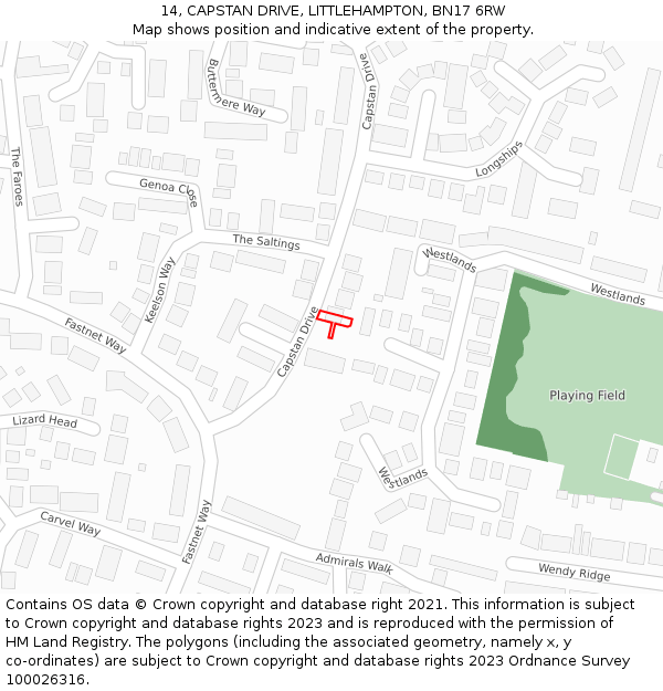 14, CAPSTAN DRIVE, LITTLEHAMPTON, BN17 6RW: Location map and indicative extent of plot