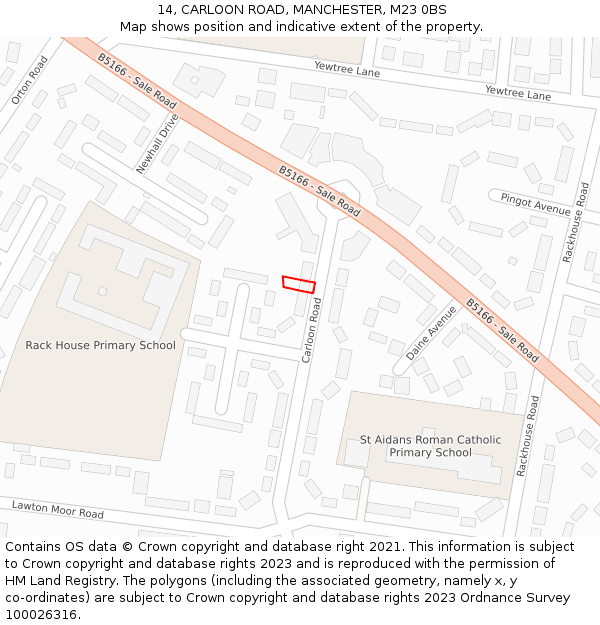 14, CARLOON ROAD, MANCHESTER, M23 0BS: Location map and indicative extent of plot