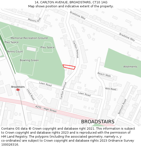 14, CARLTON AVENUE, BROADSTAIRS, CT10 1AG: Location map and indicative extent of plot