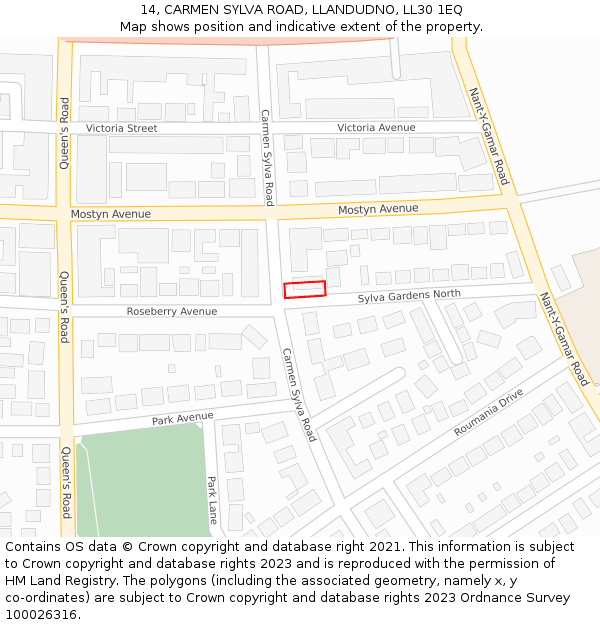 14, CARMEN SYLVA ROAD, LLANDUDNO, LL30 1EQ: Location map and indicative extent of plot