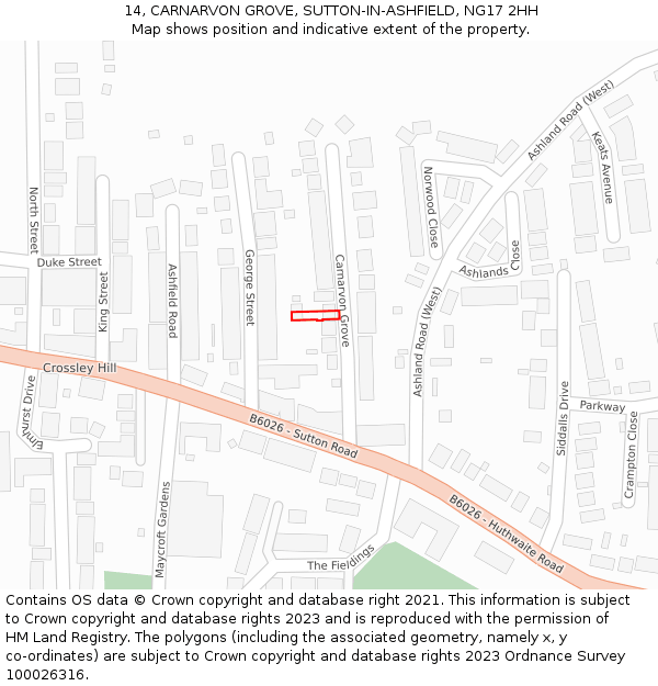14, CARNARVON GROVE, SUTTON-IN-ASHFIELD, NG17 2HH: Location map and indicative extent of plot
