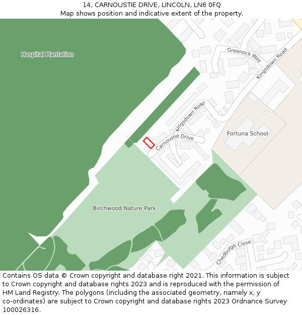 14, CARNOUSTIE DRIVE, LINCOLN, LN6 0FQ: Location map and indicative extent of plot