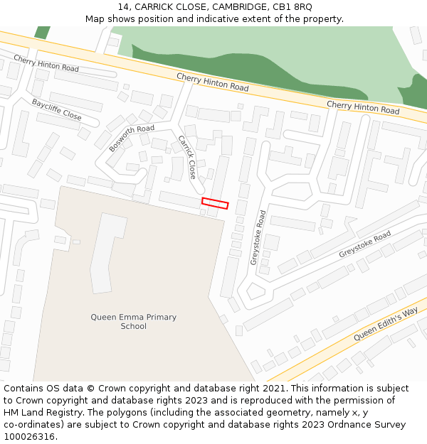 14, CARRICK CLOSE, CAMBRIDGE, CB1 8RQ: Location map and indicative extent of plot