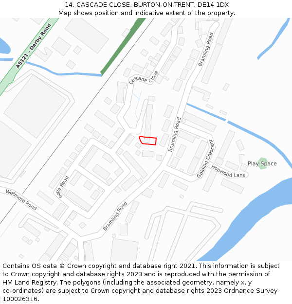 14, CASCADE CLOSE, BURTON-ON-TRENT, DE14 1DX: Location map and indicative extent of plot