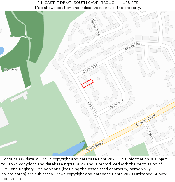 14, CASTLE DRIVE, SOUTH CAVE, BROUGH, HU15 2ES: Location map and indicative extent of plot