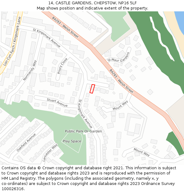 14, CASTLE GARDENS, CHEPSTOW, NP16 5LF: Location map and indicative extent of plot